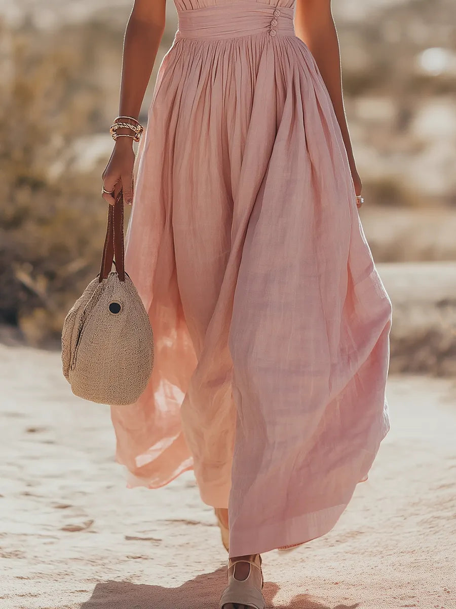 Bohemian West Resort Elegant Sleeveless Cotton Linen Dress