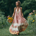 Women's Vintage Floral Patterned Suspender Dress