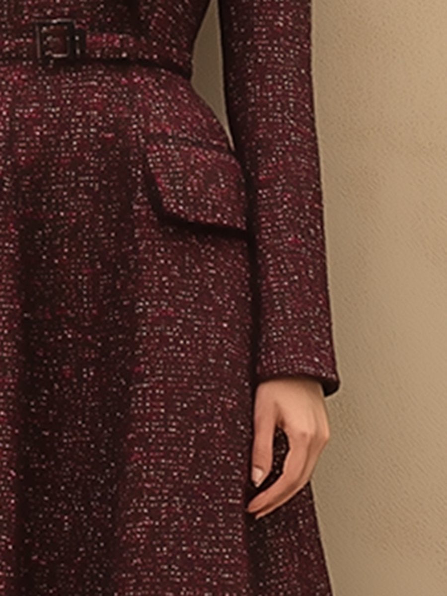 銆�24-hour shipping out銆慥intage Elegant Ankola Red Tweed Lapel Dress