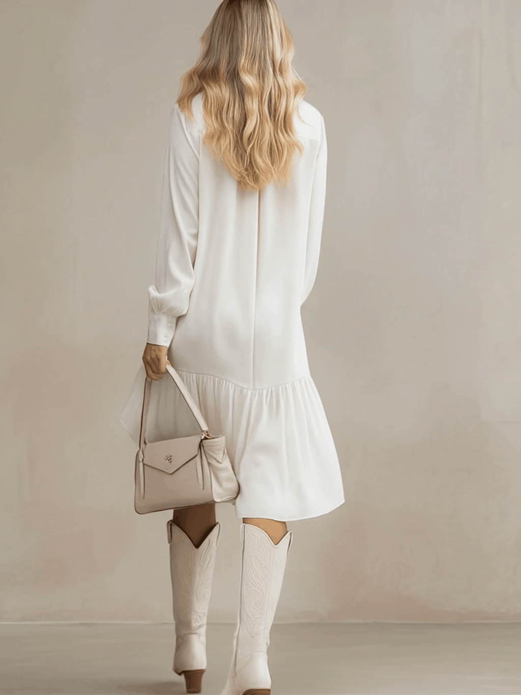 Stylish And Elegant Off-white Ruffled Tencel Denim Midi Dress