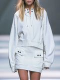 Casual Retro White Crew Neck Zip-up Sweatshirt And Skirt Set