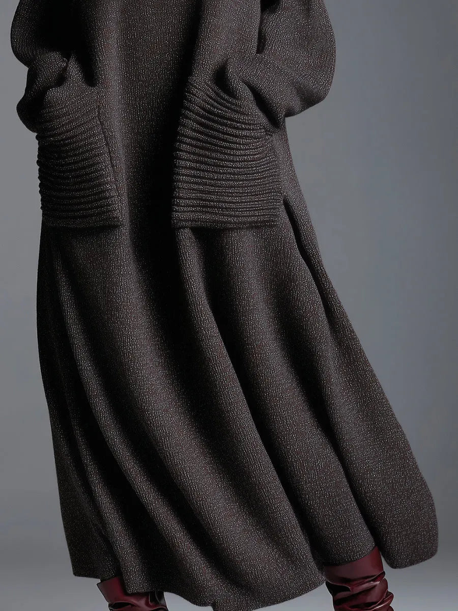 High-end Fashionable Loose Neckline Brown Knitted Maxi Dress