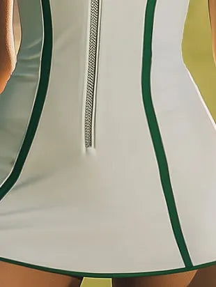 White And Green Contrast Sleeveless Zip-Up Sporty Chic Mini Dress
