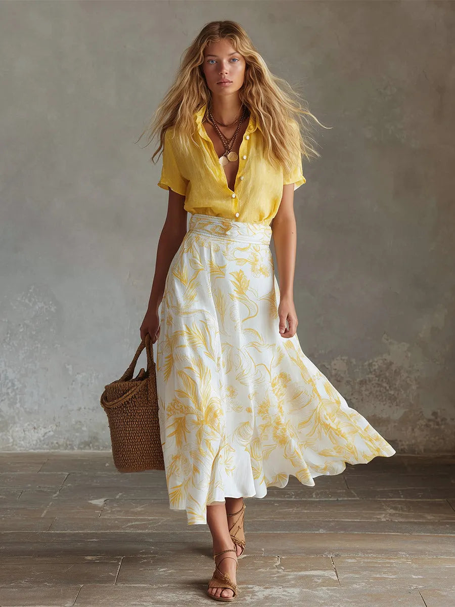 Elegant Summer Getaway White Floral Print Chiffon Skirt
