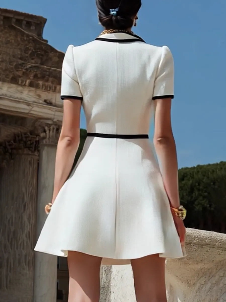 銆�24-hour shipping out銆慦omen's White Zipper Design With Black Trim Dress