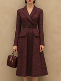 銆�24-hour shipping out銆慥intage Elegant Ankola Red Tweed Lapel Dress