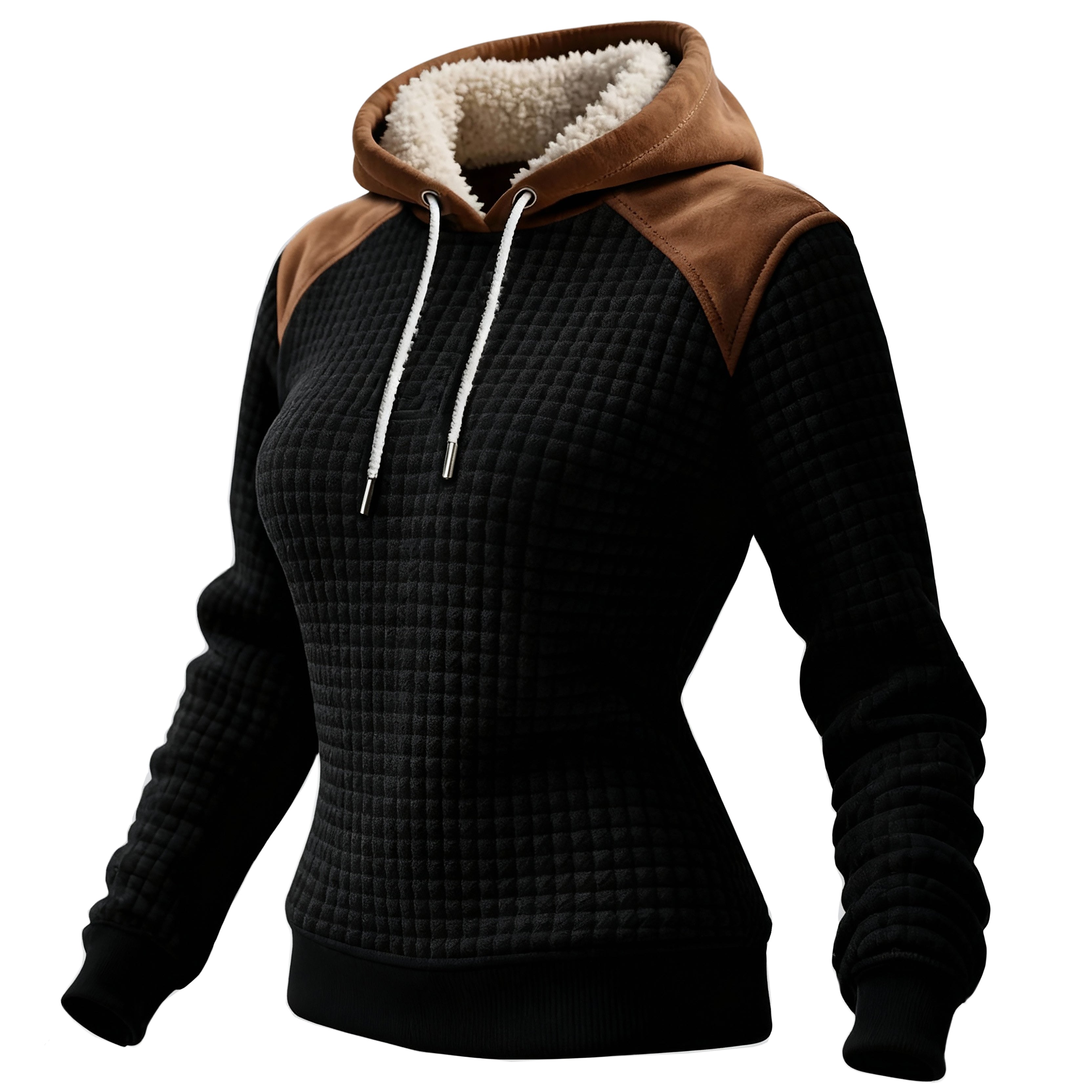 Women's Retro Western Waffle Colorblock Suede Hoodie