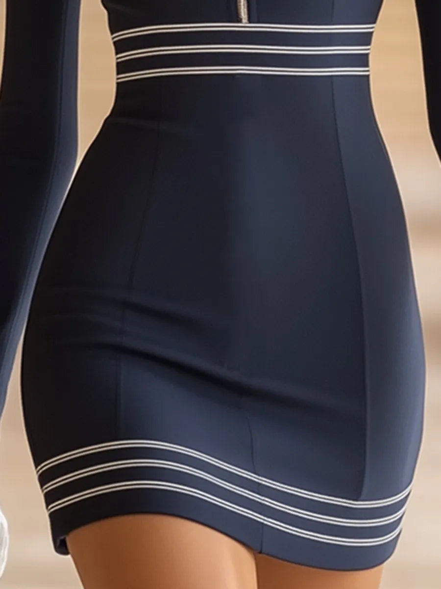 銆�24-hour shipping out銆慍asual Chic Half Zip Navy Mini Dress