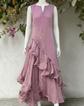 Women's Vacation Irregular Ruffle Linen Dress 1385