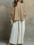 Cozy Cotton-linen Irregular Top And Wide-leg Pants Two-piece Set 95ff