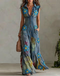 Women's Summer Vacation Floral Beaded Embroidered Patchwork Dress 8253