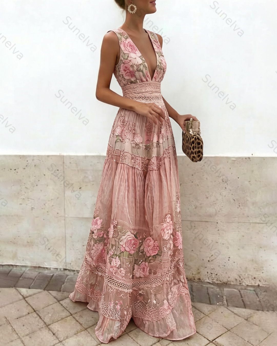 Women's Vacation Irregular Ruffle Flowers Embroidery Dress 4345