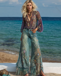 Women's Spring Resort Floral Embroidered Top & Pants Two-Piece Set4813