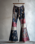 Spring/Summer Color Block Denim Linen Flared Pants6241