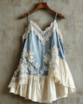Women's Summer Floral Embroidered Color-Blocked Patchwork Tank Top 1904