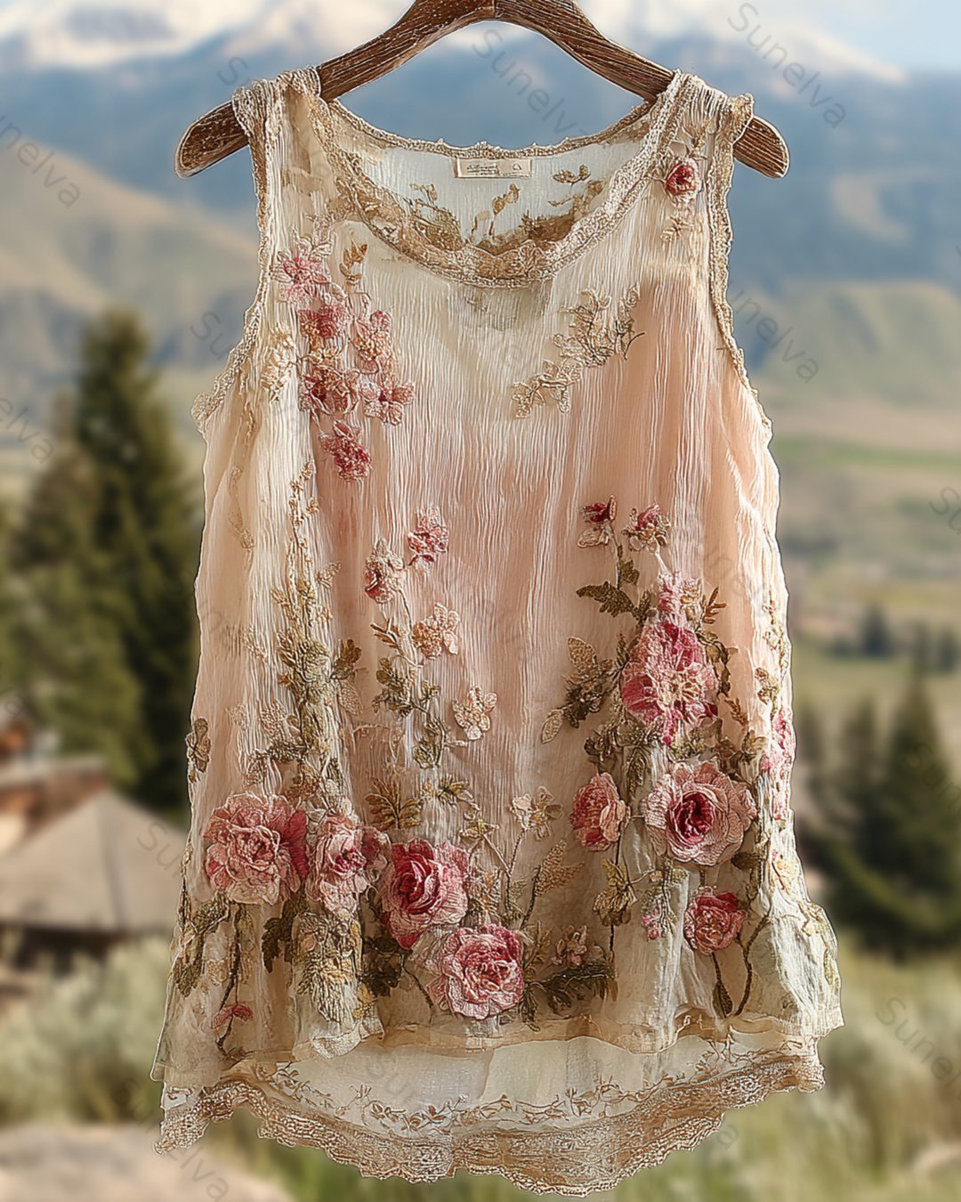 Women's Summer Floral Embroidered Ombre Sleeveless Top 8605