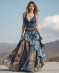 Summer outdoor ruffle patchwork dress7091