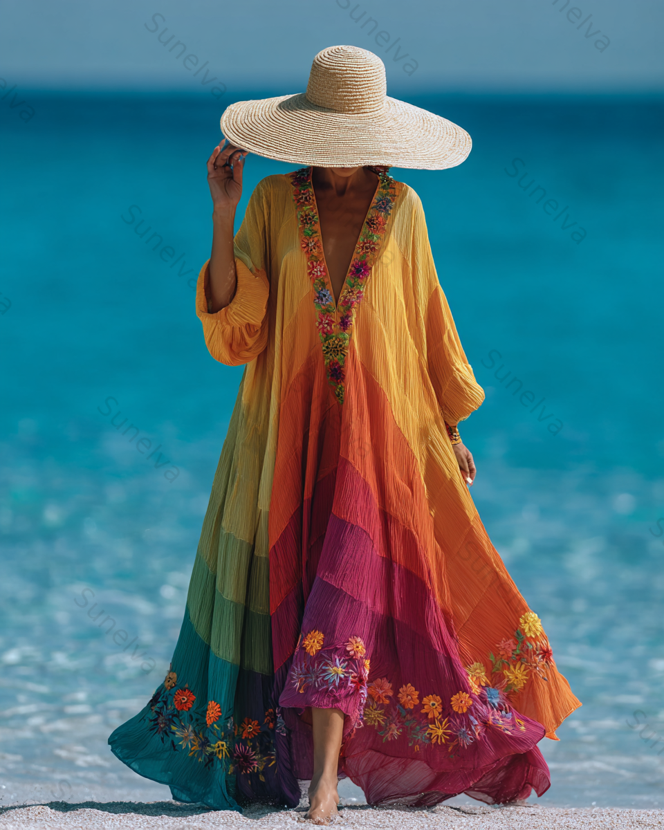 Seaside Vacation Bohemian Style Full-Length Dress 9153