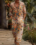 Men's Fashion Color-Blocked Print Long-Sleeve Shirt and Pants Two-Piece Set 3549