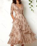 Women's Retro Elegant Irregular Ruffle Patchwork Dress 3242