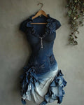 Women's Summer Vacation Style Irregular Ruffled Floral Embroidered Mini Dress 9580