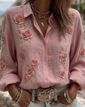 Women's Spring/Summer Fashion Floral Embroidered Shirt 4337