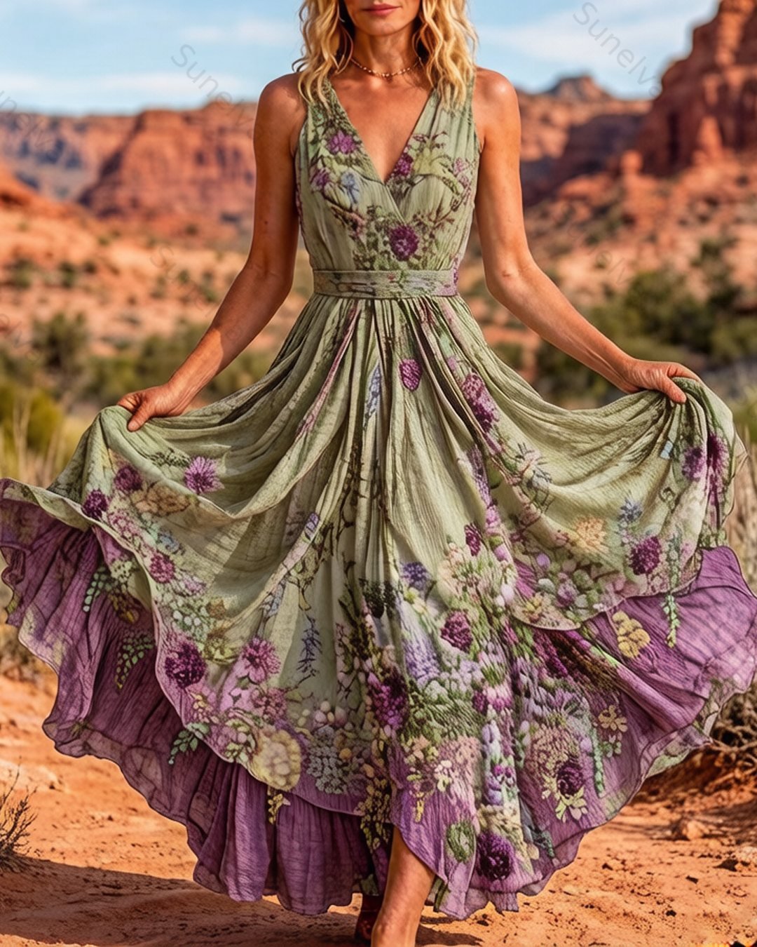 Women's Summer Floral Embroidered Full Skirt Dress 7273