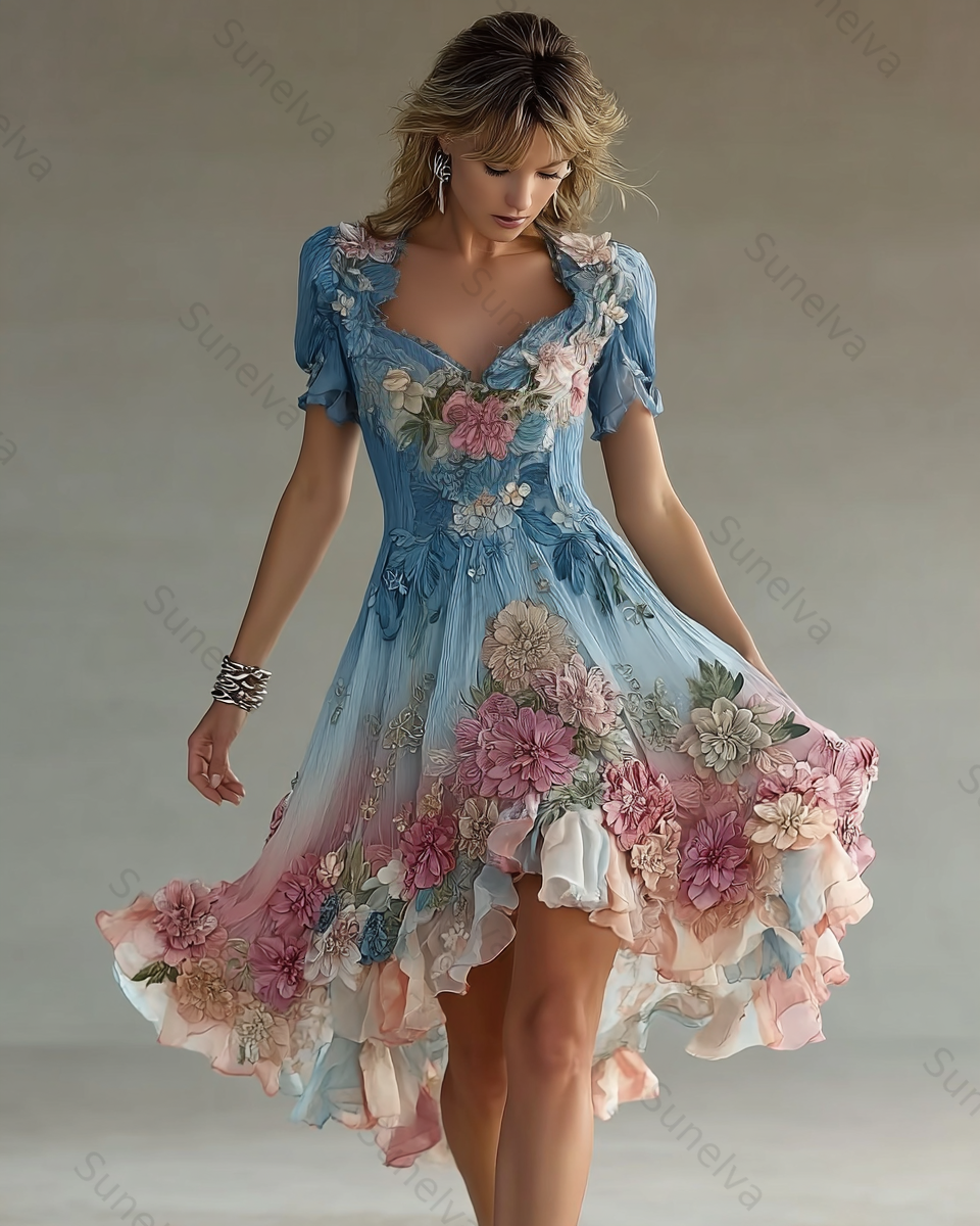 Floral Embroidery Gradient Elegant Dress 6678