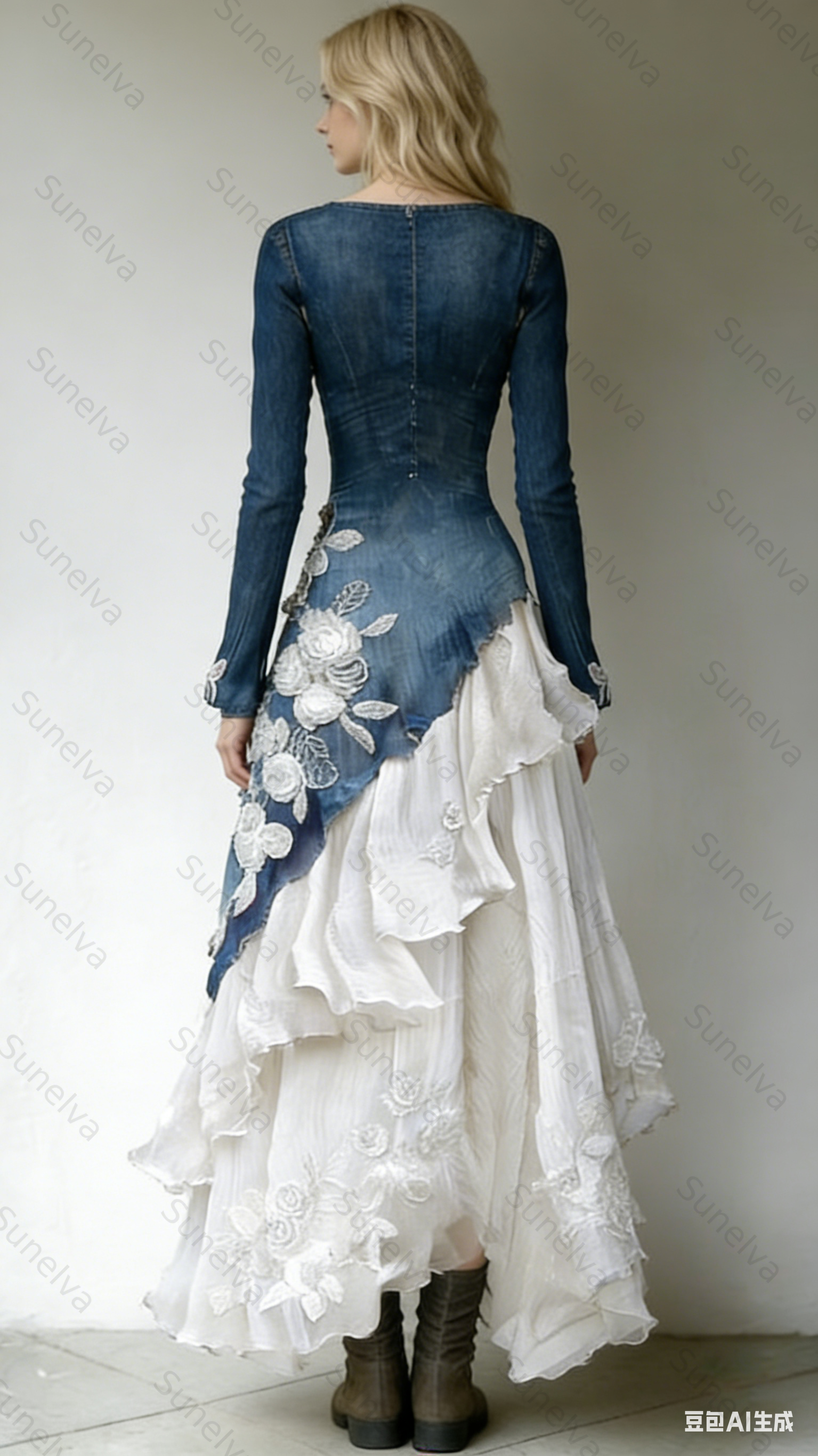 Women's Spring Elegant Flowers Irregular Ruffle Linen Dress 4547