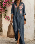 Women's Summer 3D Floral Embroidery Washed Denim Dress  9469