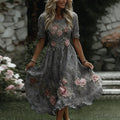 Women's Floral Art Print Flowy Linen Blend Casual Short Sleeve Maxi Dress dd62
