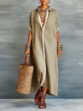 Women's Loose-fitting Linen And Cotton Shirt Dress 69ab