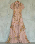 Women's Elegant Flowers Print Irregular Ruffle Mesh Dress 4158