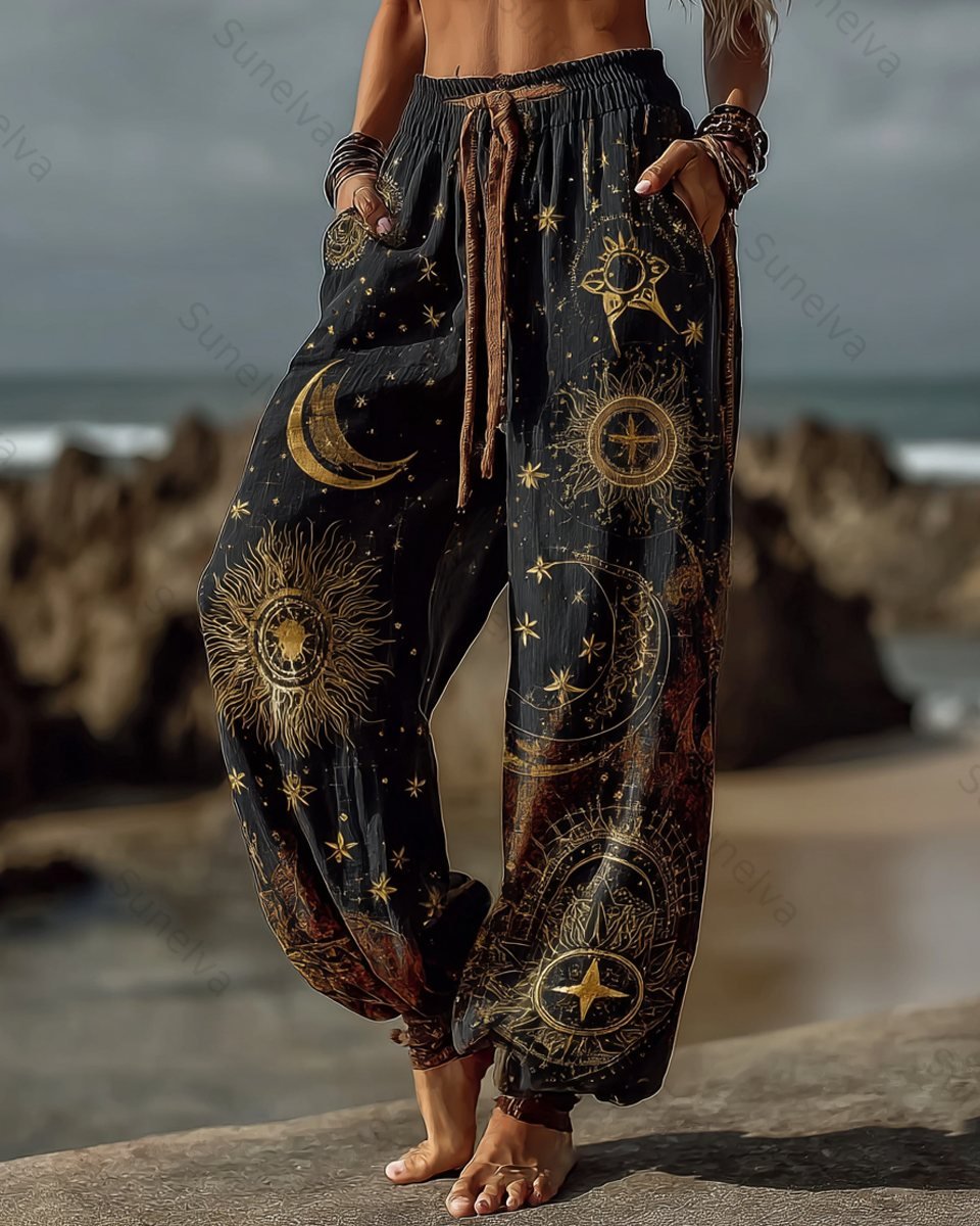 Women's Summer Star and Moon-Themed Embroidered Pants 3928