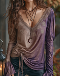 Women's Spring Gradient Star-Moon Embroidered Lace Patchwork Blouse 4753