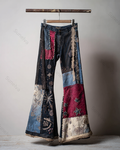 Spring/Summer Color-Blocked Denim Linen Embroidered Trousers6678