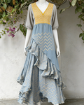Women's Vacation Contrasting Color Irregular Ruffle Linen Dress 1238