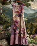 Women's Summer Vacation Floral Embroidered Color-Block Sleeveless Dress 3647