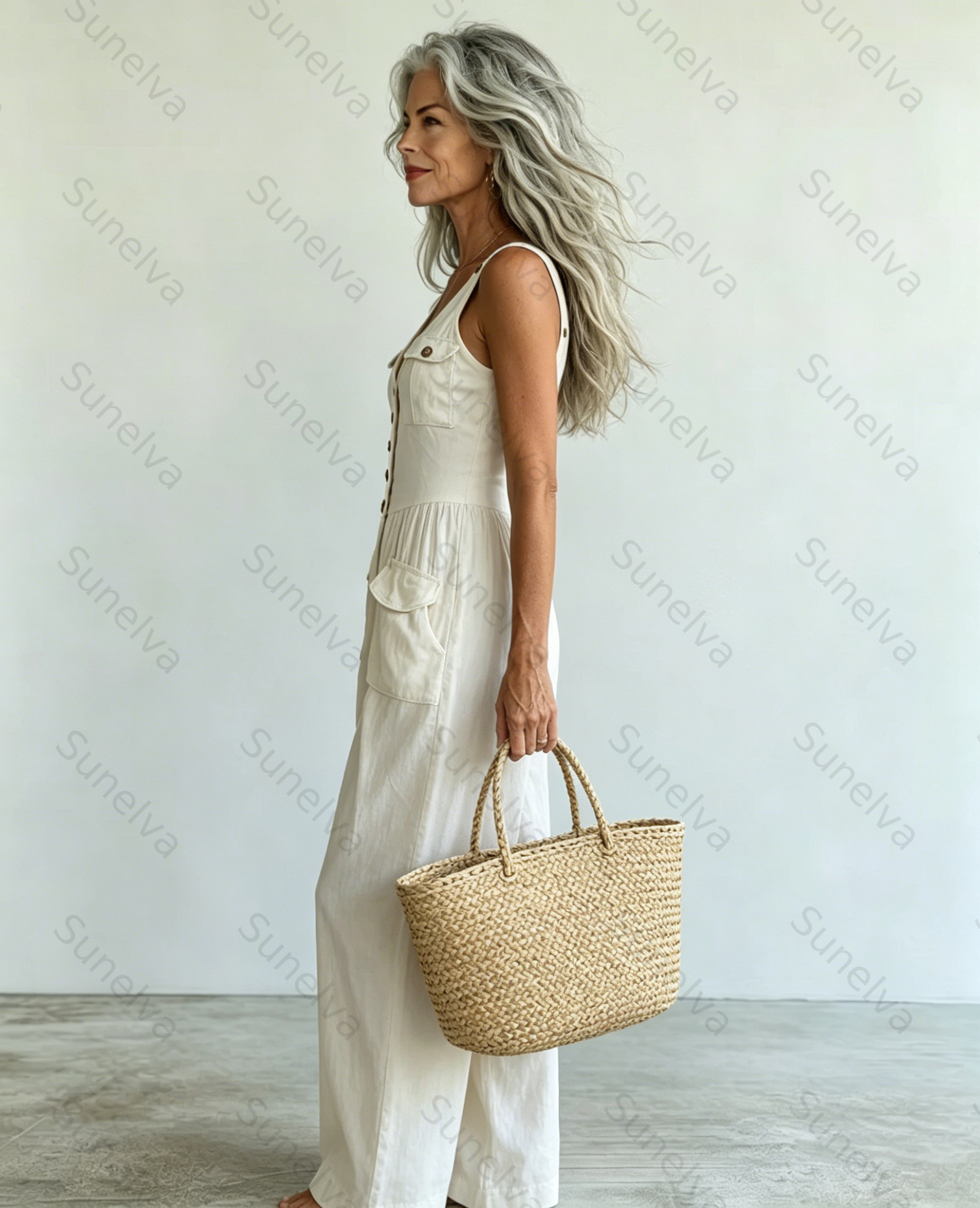 Women's Washed Denim Loose-Fit Sleeveless Jumpsuit with Straps5355