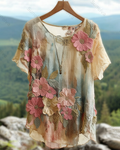 Women's Summer Floral Embroidered Gradient Short-Sleeve Top 8747