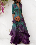 Women's Elegant Floral Embroidered Ombré Dress with Asymmetrical Ruffles 8955
