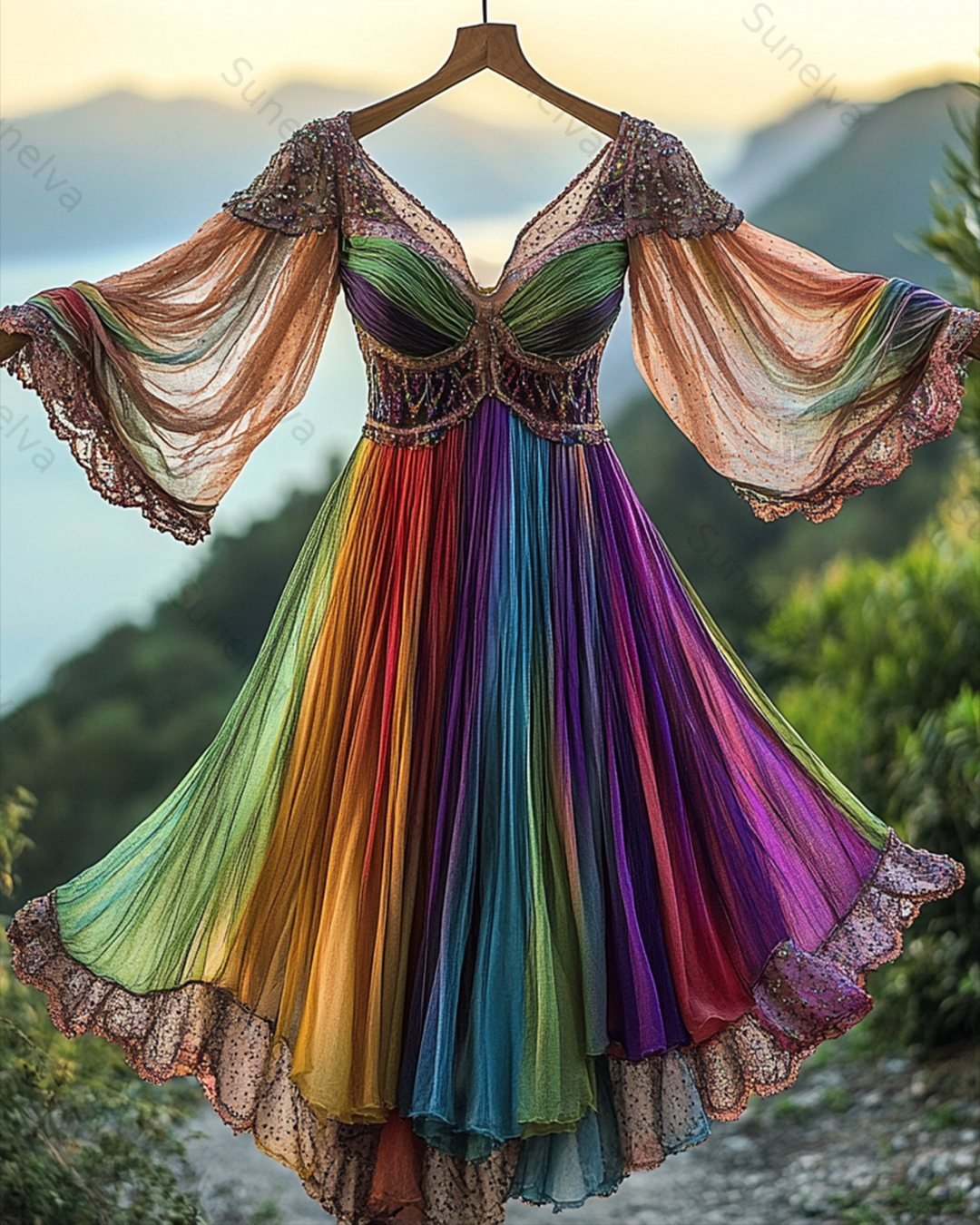 Women's Summer Vacation Fashionable and Elegant Irregular Tie-Dyed Chiffon Dress 2287