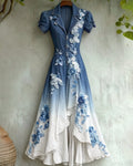 Women's Summer Floral Embroidered Washed Denim Dress 6439
