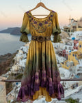 Women's Summer Floral Embroidered Gradient-Print Midi-Sleeve Dress 7866