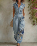 Women's Summer Vacation Floral Beaded Embroidered Jumpsuit 3748