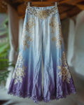 Women's Summer Floral Embroidered Gradient Lace-Panel Pants 8248