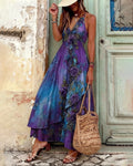 Women's Elegant Asymmetrical Ruffled Linen Floral Dress 3868