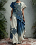 Women's Summer Gradient Floral Embroidered Blouse & Pants Two-Piece Set 8744