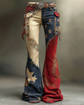 Women's Spring Outdoor Fashion Celebrating the 250th Anniversary of the United States - Stars and Stripes Printed Pants 8545