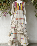 Women's Vacation Contrasting Color Irregular Ruffle Linen Dress 1830